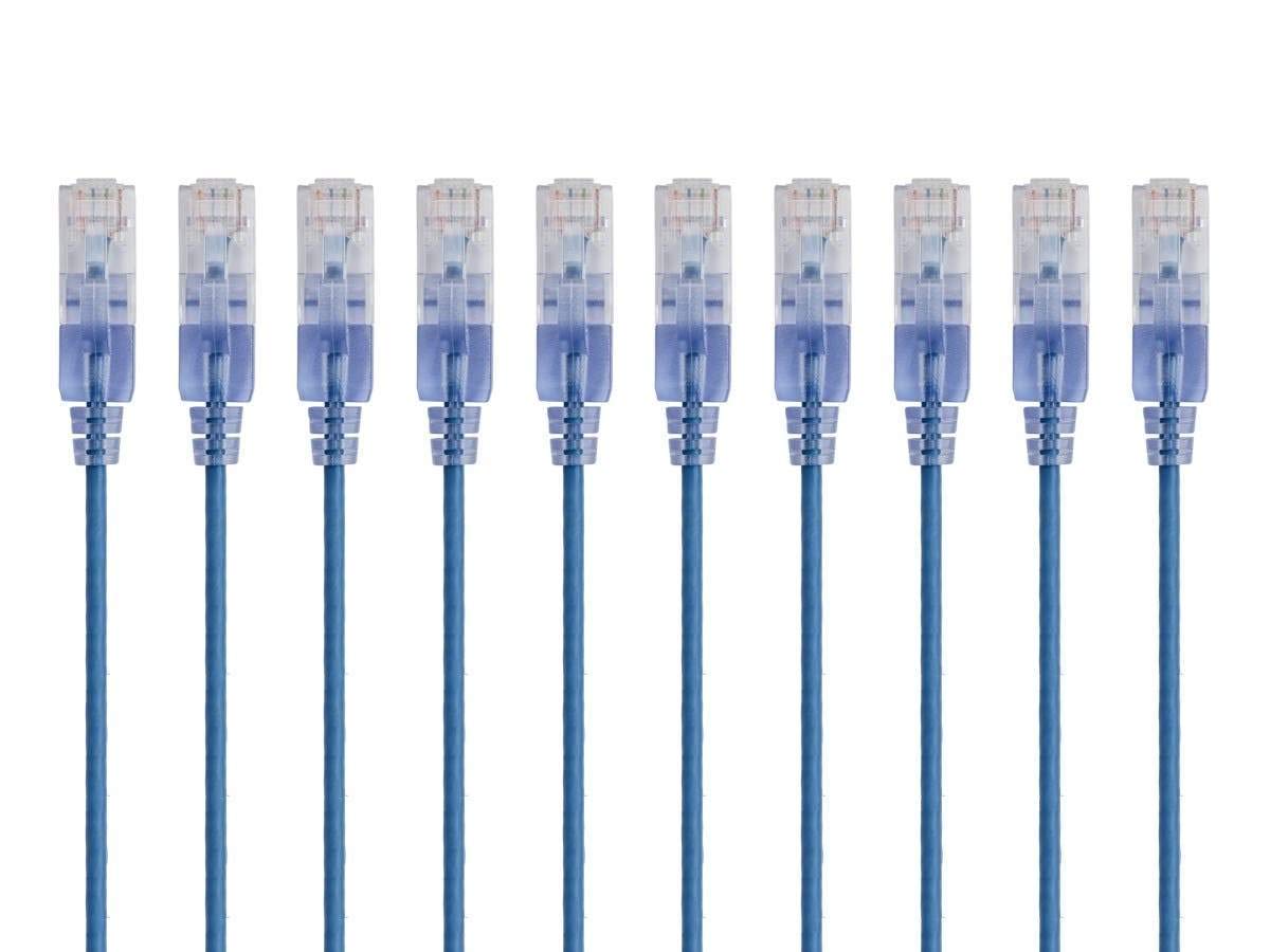Cat6A Ethernet Patch Cable, Snagless RJ45, 550Mhz, 10G, UTP, Pure Bare Copper, 30AWG, 10-Pack, 3 Feet, Blue