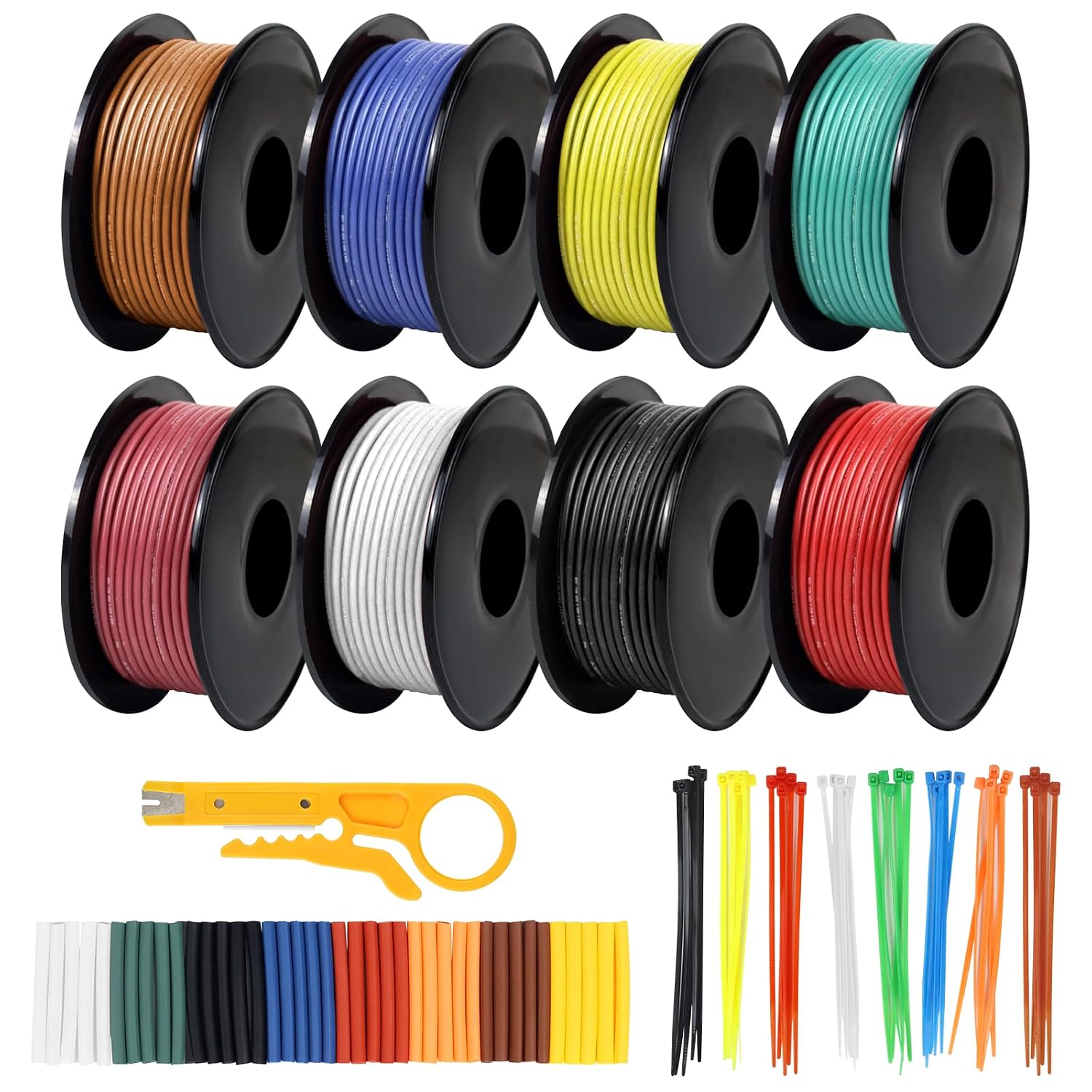 22 AWG Stranded Wire 16.5ft 8 Colors, 22 Gauge Silicone Tinned Copper Hook Up Wire Kit