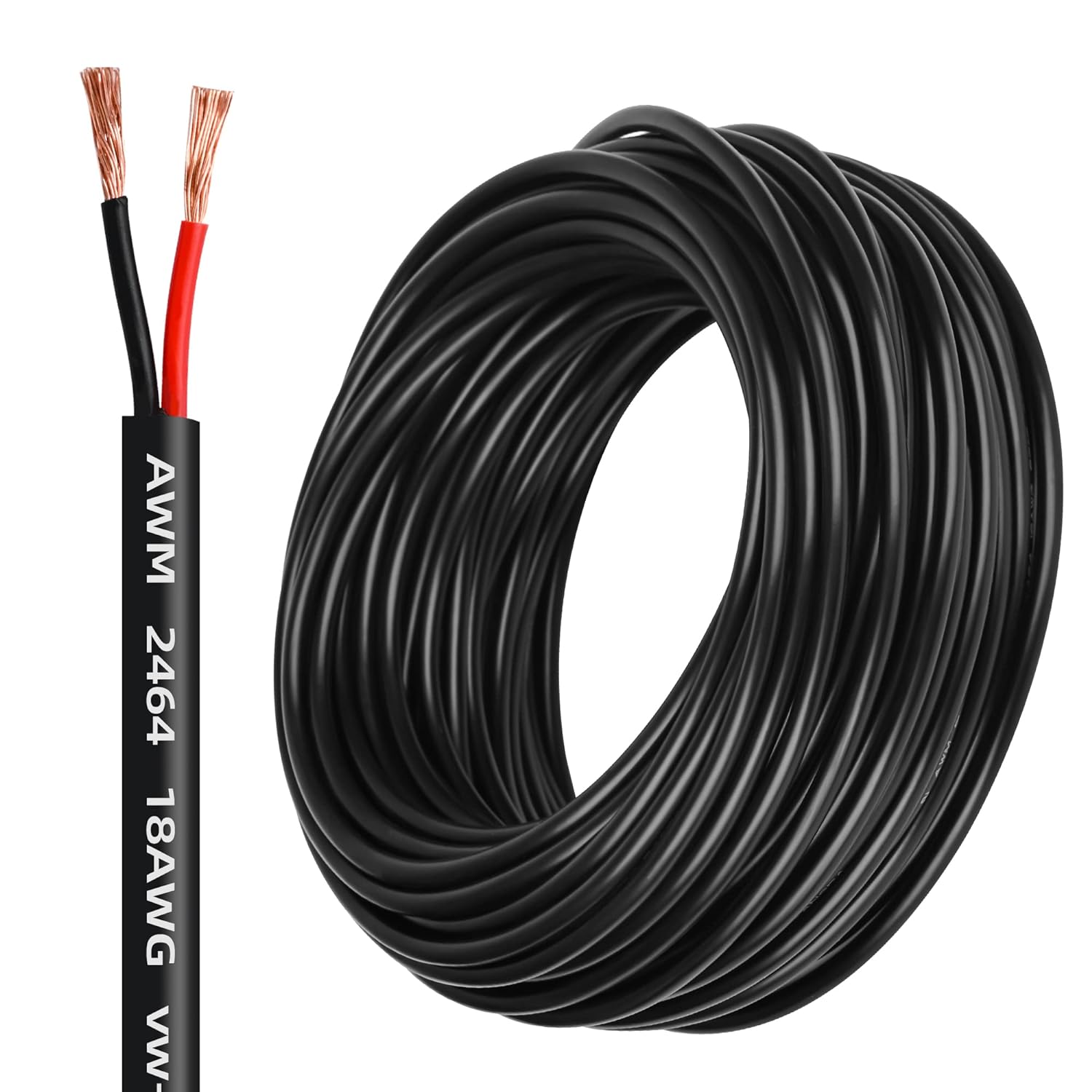 18 Gauge 2 Conductor PVC Cord, 50FT Pure Copper Electrical Wire for LED Strips, Automotive