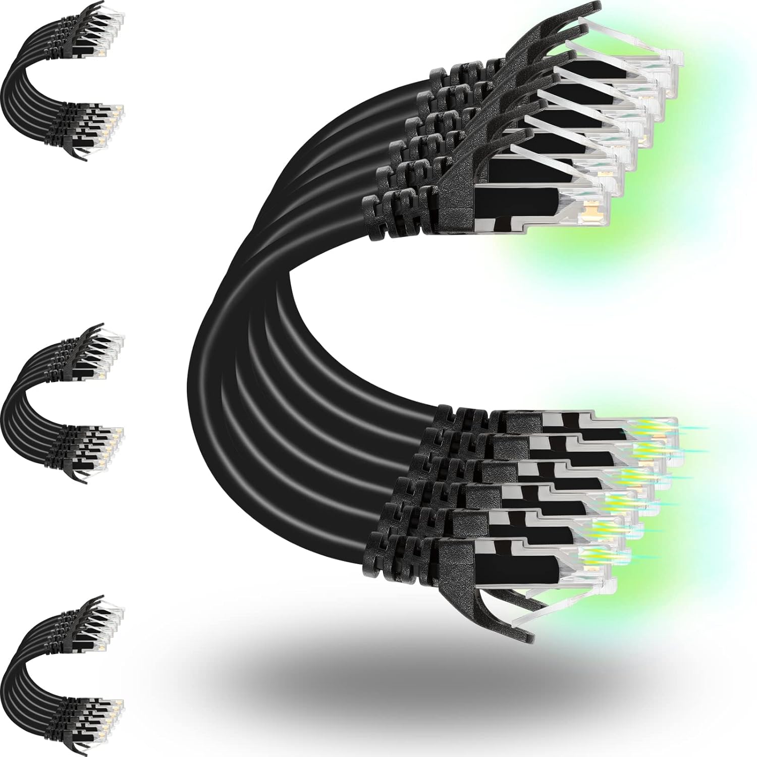 Cat6 Ethernet Patch Cables 1ft (24 Pack), 10G, Black, Flexible with Gold Plated Connectors