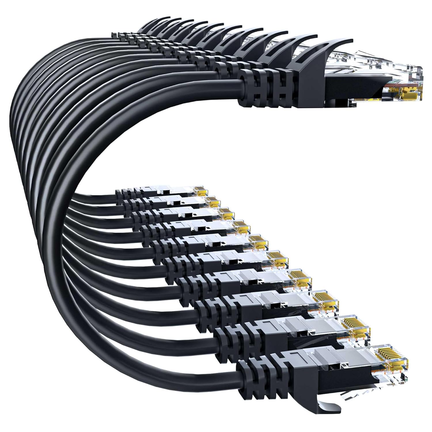 Cat6 Ethernet Cable 3FT (10 Pack), UTP Patch Cable 10Gbps, Pure Copper Network Cord, Black