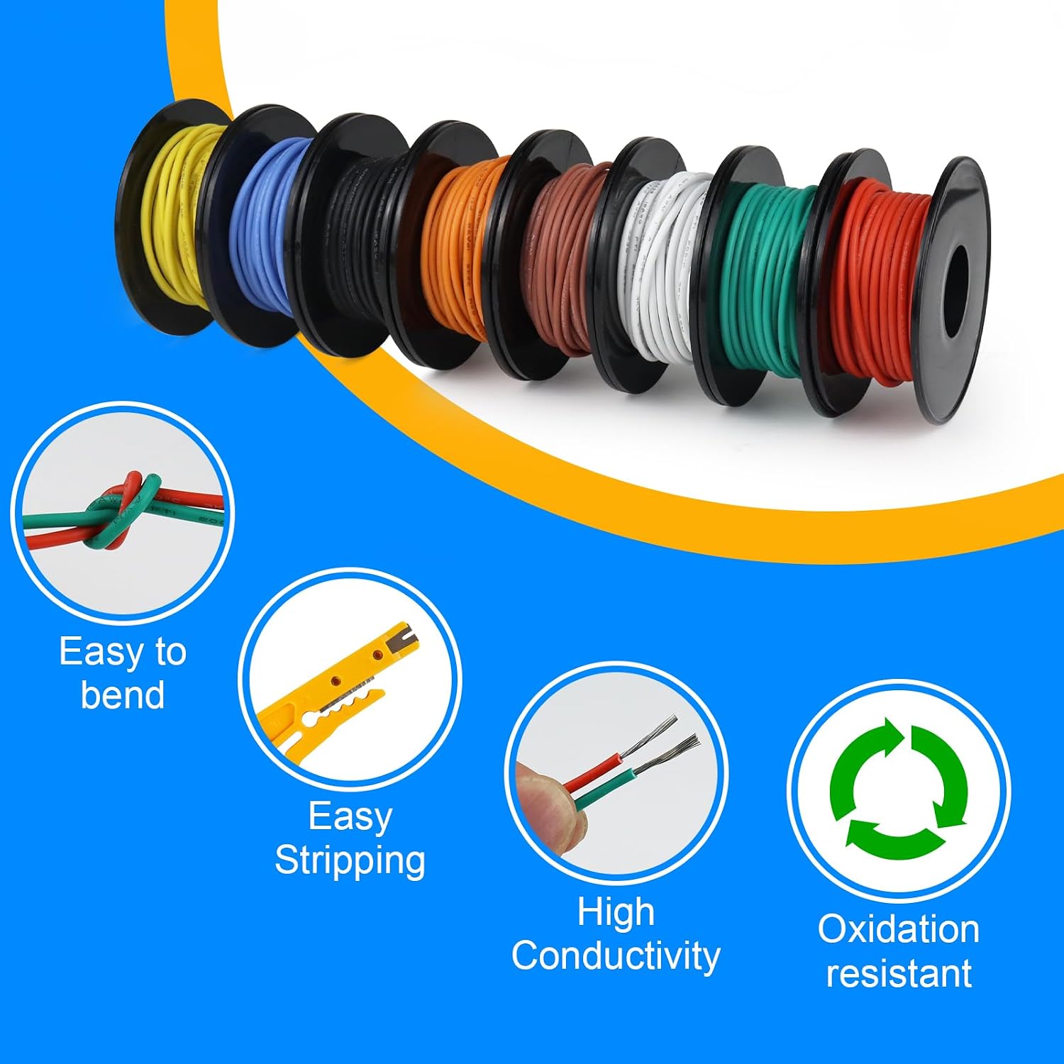 20 Gauge Stranded Wire Kit, 10ft Each 8 Colors 20AWG Silicone Electrical Wire, Flexible Tinned Copper Hook Up Wire for DIY, Automotive - Image 2