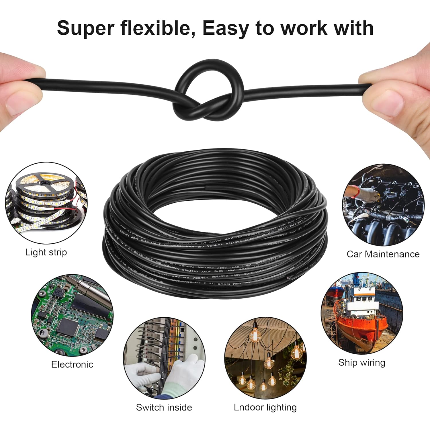 18 Gauge 2 Conductor PVC Cord, 50FT Pure Copper Electrical Wire for LED Strips, Automotive - Image 3