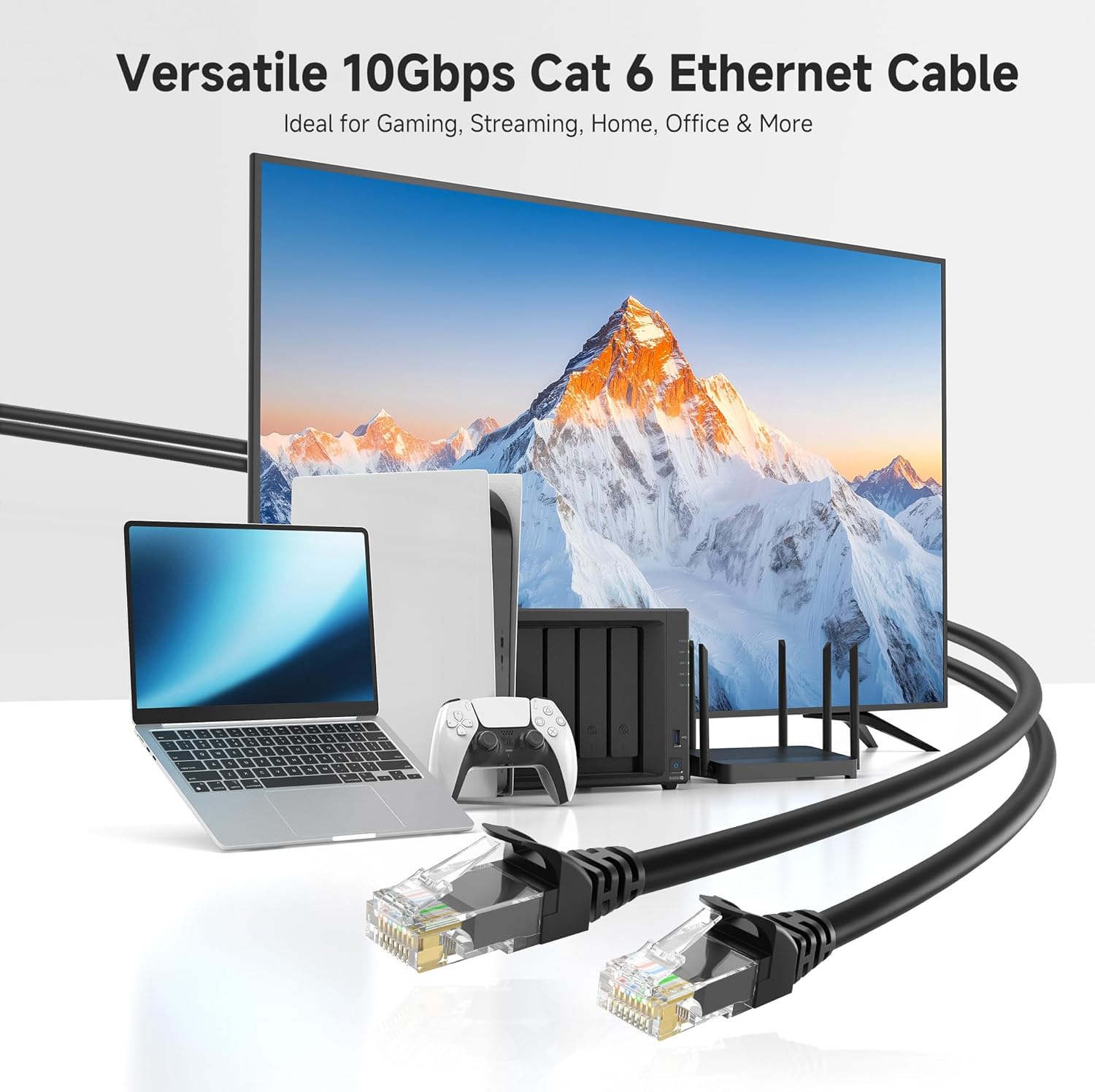 10Gbps 5-Pack Snagless Cat 6 Ethernet Cable - 6ft, Black - Image 2